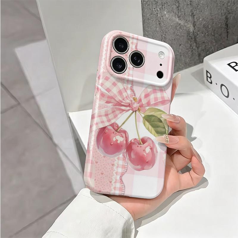 Ruffled Pink Gingham Cherry Art Graphic Design Sweet Pattern Film Aesthetic Protective Shockproof Bumper Phone Case Cover For iPhone 14 1516ProMaxPlus