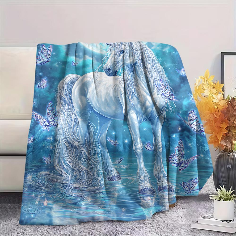 Unicorn Print Flannel Blanket, High Quality Comfortable for All Seasons, Home Decor, Warmth and Comfort, Perfect for Christmas Gifts