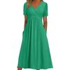 Robe d'été plissée à bretelles croisées pour femmes, col en V, manches courtes, poches de couleur pure, ligne a, ourlet ample, respirante, douce, pour les rencontres et les déplacements