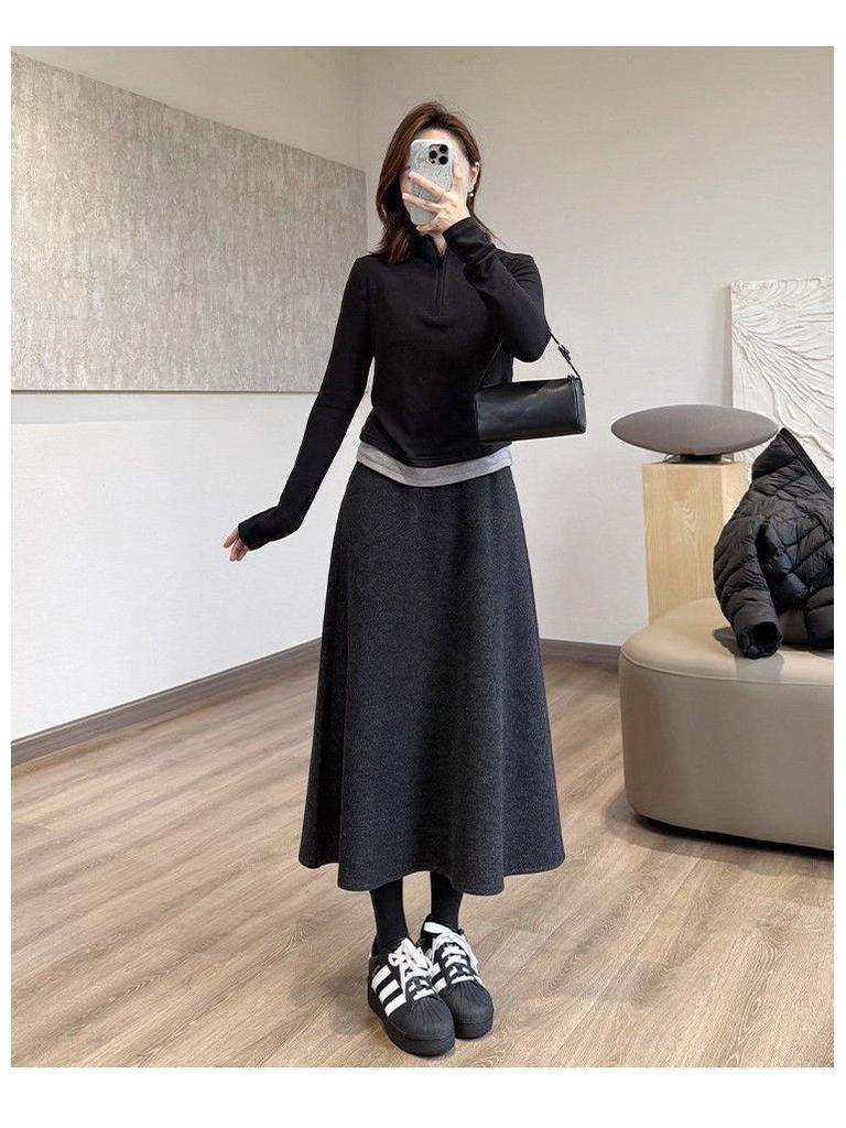 Elegant High-Waisted Wool Blend Midi Skirt – Minimalist, Warm, and Flattering Winter Style