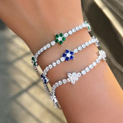 Light Luxury Celebrity Style Women'S Flower Zircon Bracelet Full Of Diamonds Small Flower Tennis Chain Hand Jewelry