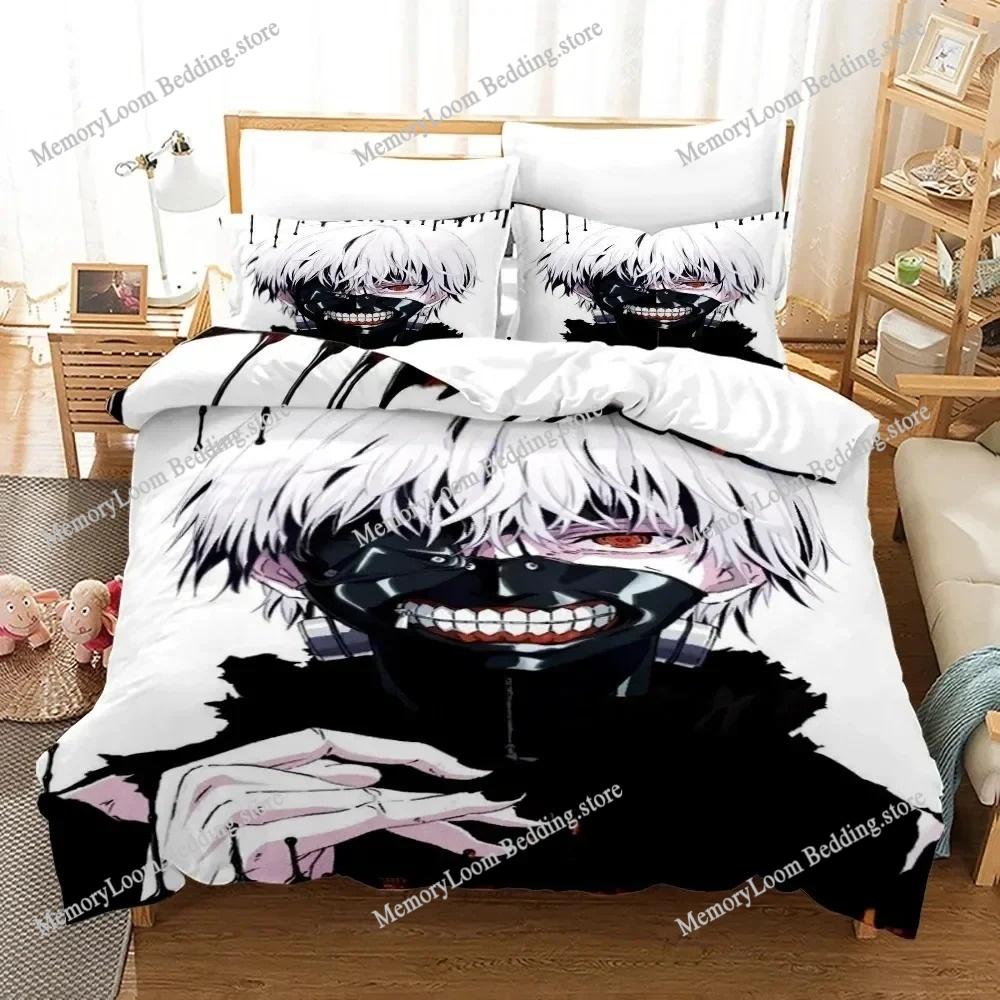 3D Imprimare Anime Tokyo Ghoul Set de lenjerie de pat Set pilotă Husă Pat Set Pilotă Husă Față de pernă Păturică King Queen Size Băieți Adult Lenjerie de pat
