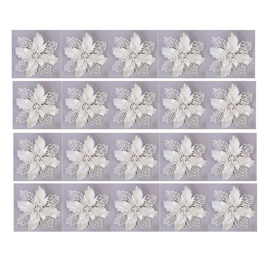 

20PCS Christmas Glitter Flower Tree Hanging Xmas Party Decoration White