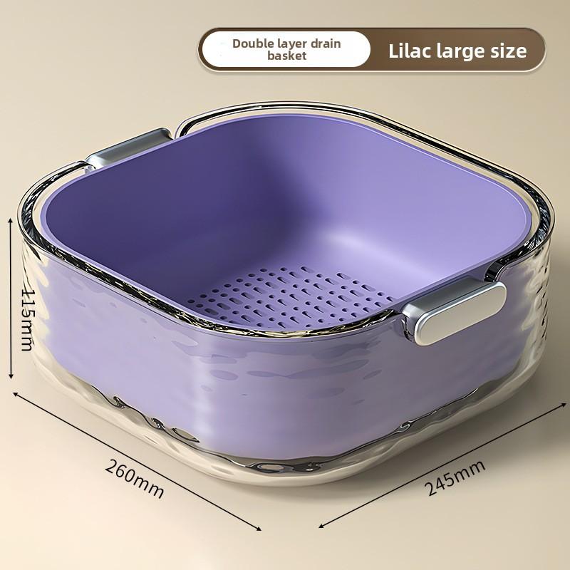 Double layer Vegetable Washing Basket Six piece Set, Multifunctional Plastic Basket for Kitchen and Living Room