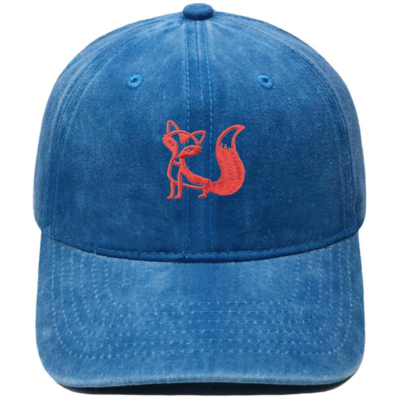 Tegneserie ræv broderet baseballkasket vasket retro dad hat til mænd og kvinder afslappet udendørskasket