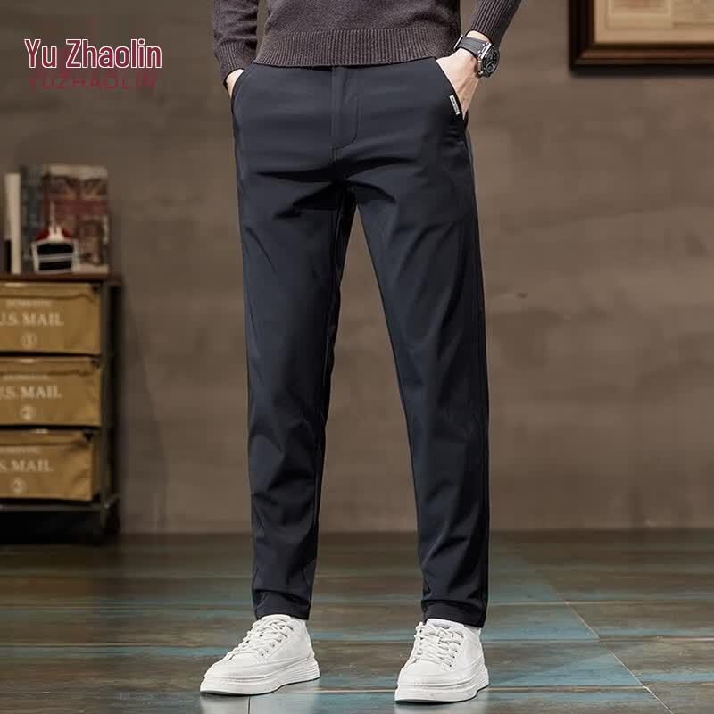 YUZHAOLIN Men s High-Elastic Straight Casual Pants 33 чёрный