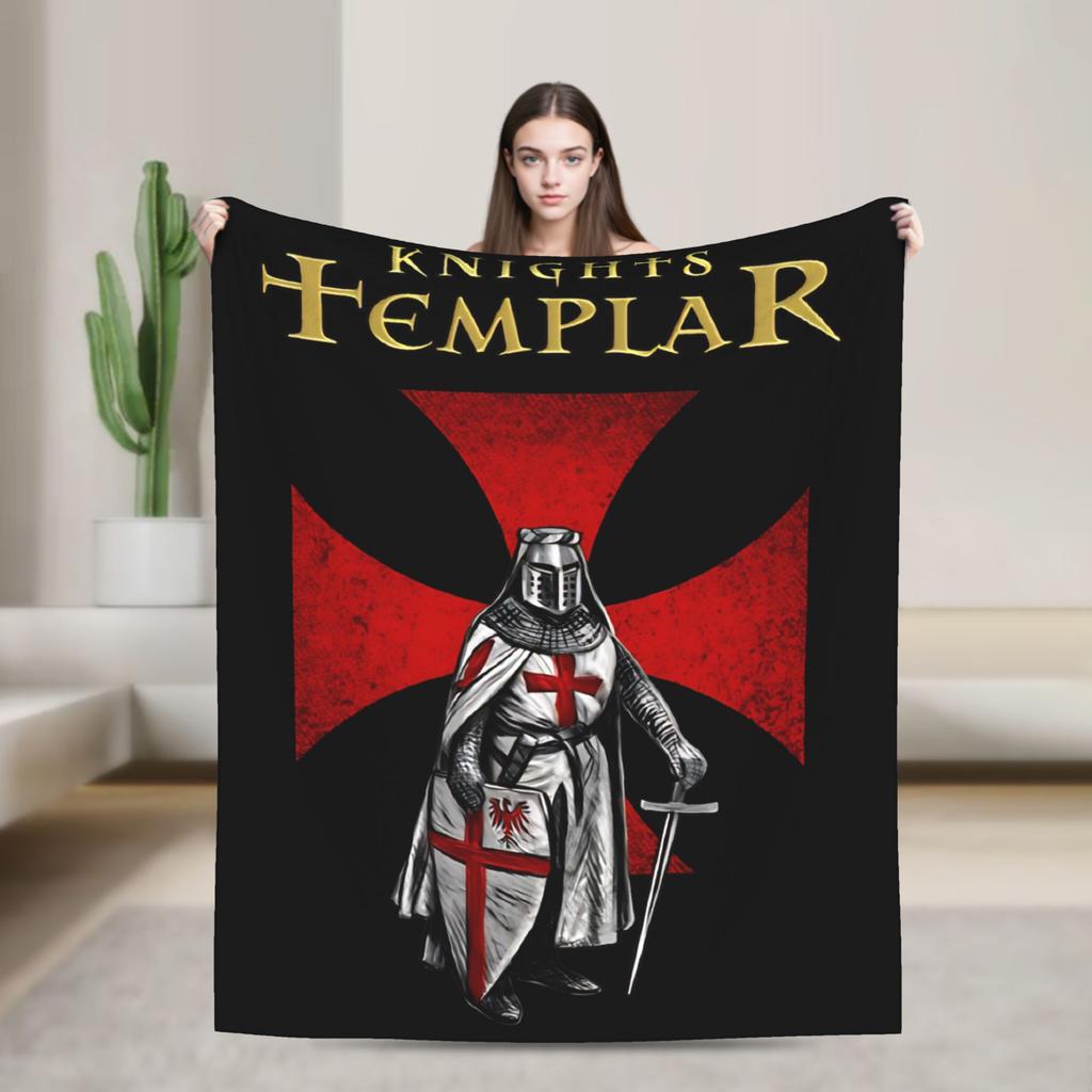 The Knights Templar with Templar Cross Blanket Soft Funny Plush Throw Blanket For Kids Bedroom Flannel Bedspread Bed Cover