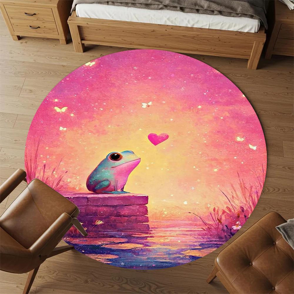 1PC Frog Heart Fantasy Round Chair mat Area Rug - Non-Slip, Floor Mat for Office, Bedroom, home decor Christmas Gift c0528054