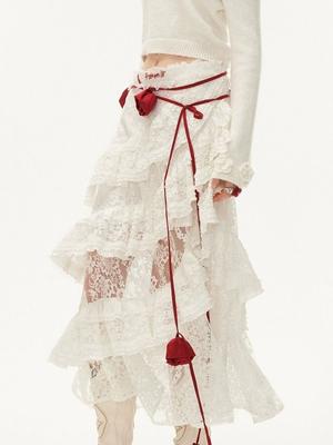 Saias Longas Elegantes Fairycore LaAe Femininas Boho Irregulares em Tule Camadas Saia Branca Vintage Transparente Saias de Feriado