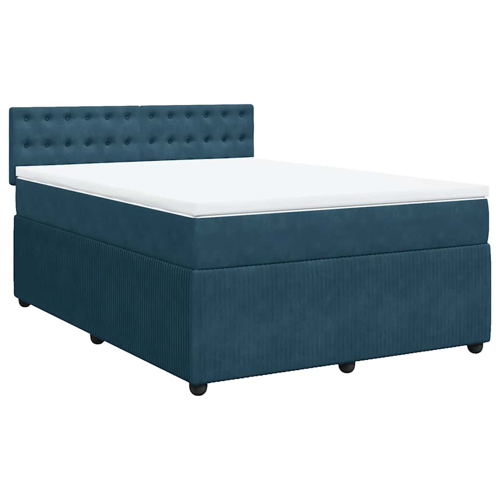 Box Spring Bed with Mattress Blue 140 X 190 Cm Velvet