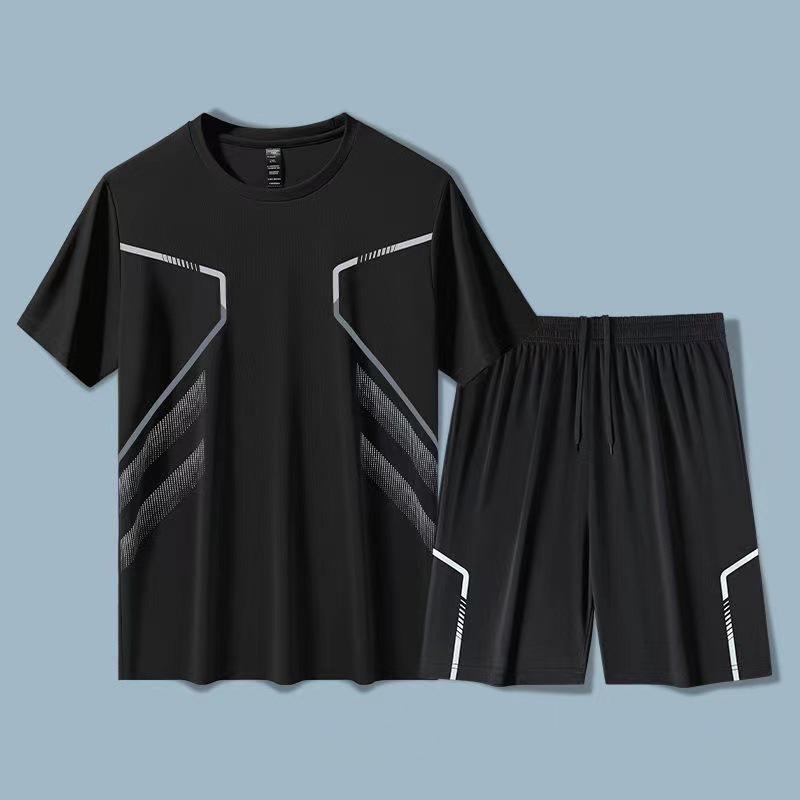 Men's Ice Silk Quick-Dry Fitness T-Shirt & Shorts Set - Short Sleeve Sportswear for Summer, Ideal for Basketball, Running, and Training.