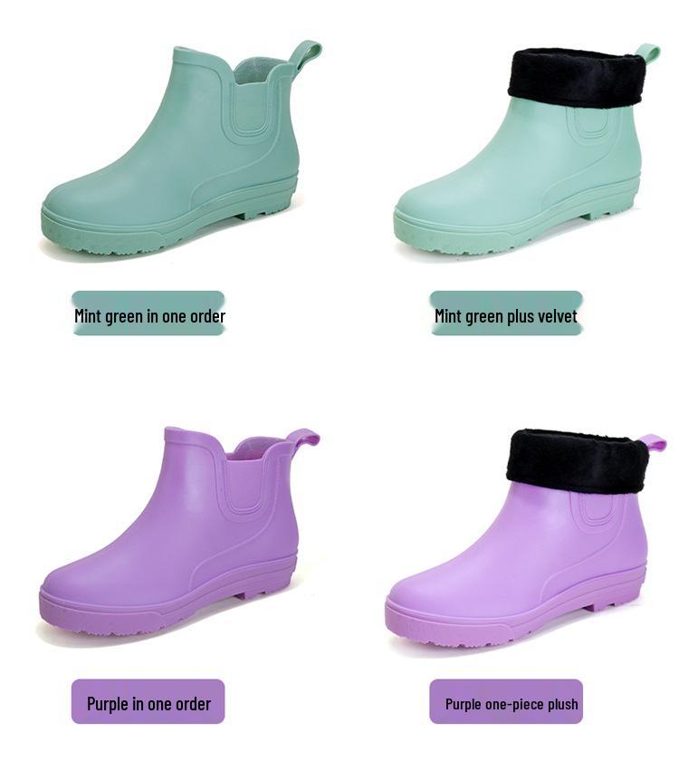 Women's Waterproof Cotton Velvet Rain Boots, Size 34, Non-Slip Short Rubber Boots for Small Feet