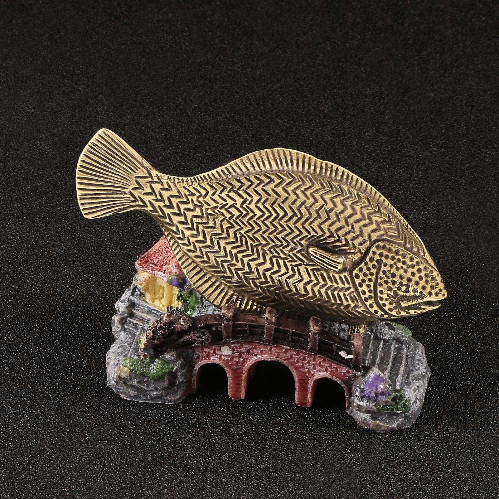 

Halibut Miniature Statue Ornament Collection Table Centerpiece Brass Figurine Retro for Tabletop