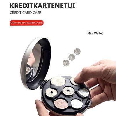 Mode Kreative Mini Euro Münze Lagerung Box Mit Spiegel Reise Tragbare Aluminium Legierung Rund Euro Null Brieftasche Münze Geldbörsen