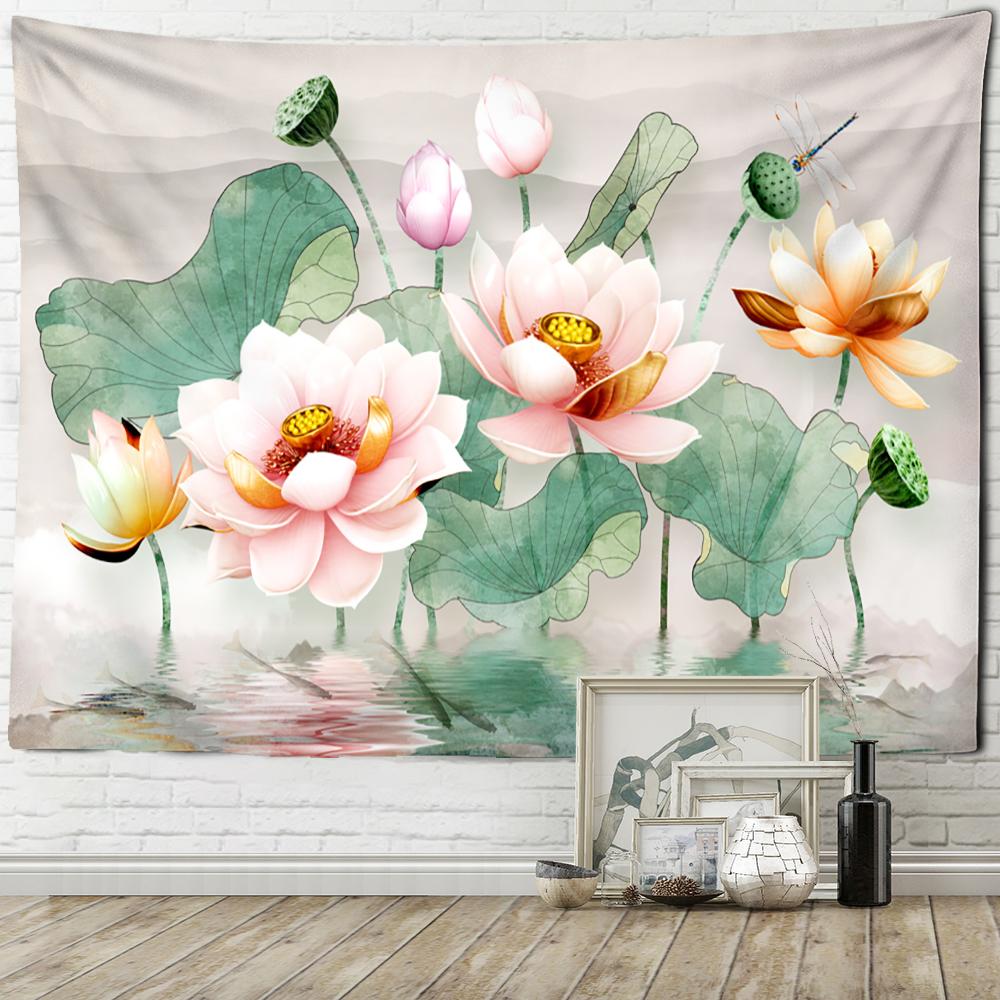 

Мертвые листья лотоса кои гобелен настенный искусство природа растение хиппи тапиз домашний декор фон ткань 95x70cm