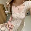 Sweet Spice Girl U-Neck Floral Lace Shirt Short Sleeve T-Shirt Women's Summer Slim Niche Unique Beautiful Waist Short Top