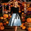 Women's Round Neck Halloween Print Long Sleeve Dress Casual Fall Party Outfit