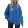 Women's Fashion Round Neck Long Sleeve Sweater Knitted Side Slit Pullover