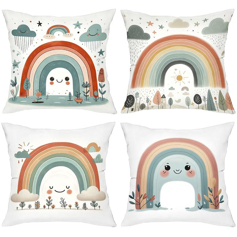 Cute Rainbow Patterned Cushion Covers for Home Decor Polyester Pillowcase, Sofa Decorative Cushion Cov Headboard Pillow