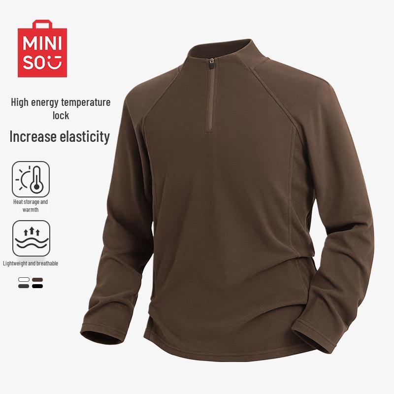 MINISO Men s Fleece-Lined Half-Zip Thermal Long-Sleeve T-Shirt M