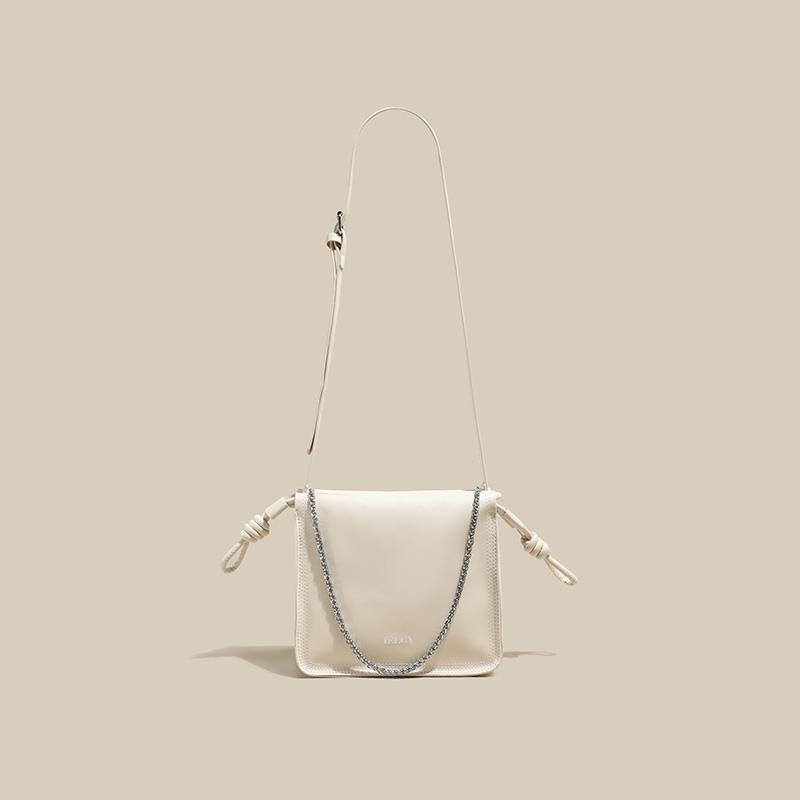 IELGY Черная женская сумка через плечо со складками и цепочкой бежевый — фото 12