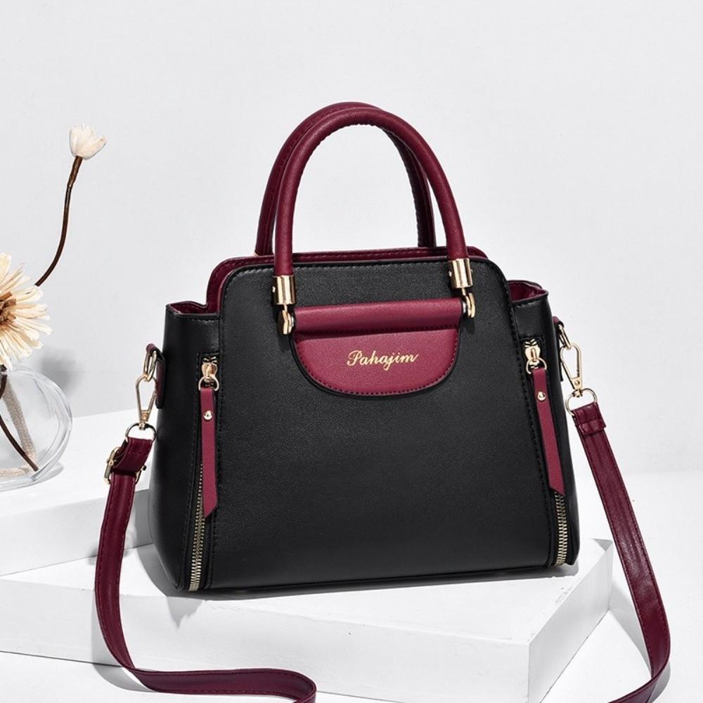 Fashion PU Women Bag Elegant Hit Color Handheld Bag Large Capacity Shoulder Bag All-Match