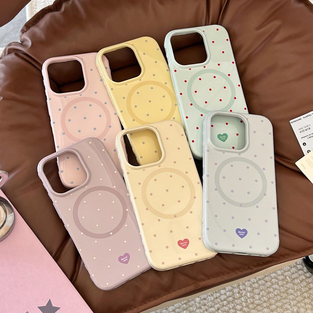 Cute Heart Polka Dot Phone Case for iPhone 17 16 15 14 13 Pro Max, Glossy Soft Silicone Shockproof Cover, Aesthetic Girly Protective Case for Women