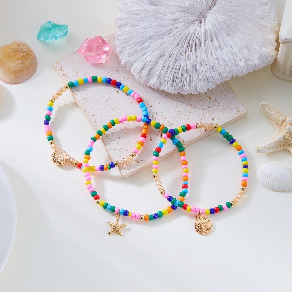 Bohemian Starfish Shell Anklet Set For Women Colorful Rice Beads Anklet Bracelet On The Leg Beach Barefoot Sandal Leg Jewelry
