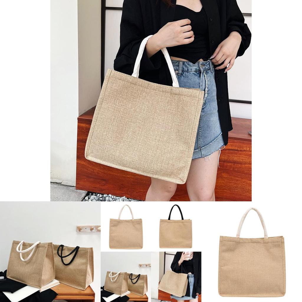 Retro Large Cotton Linen Tote Bag Minimalist Design Ideal For Shopping And Casual Use