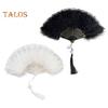 Vintage Feather Lace Folding Fan with Tassels Portable Summer Hand Held Fan Decoration Dance Performance Props Party Costume Accessories