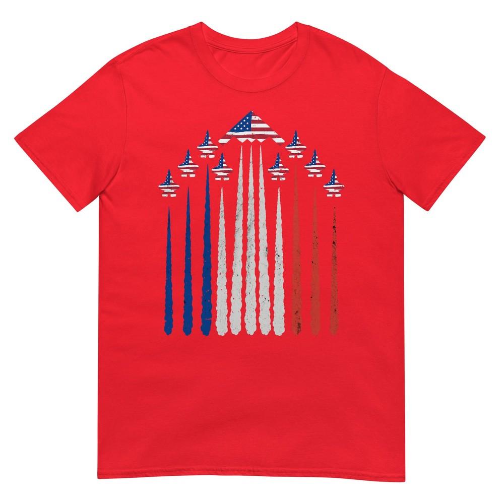 Patriotic Fighter Jets Usa Flag Red White Blue 4th Of July Tshirt S