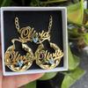 QIUHAN ODM 30mm Bamboo Earrings Nameplate Birthstone Necklace 3pcs Custom Name Jewelry Set