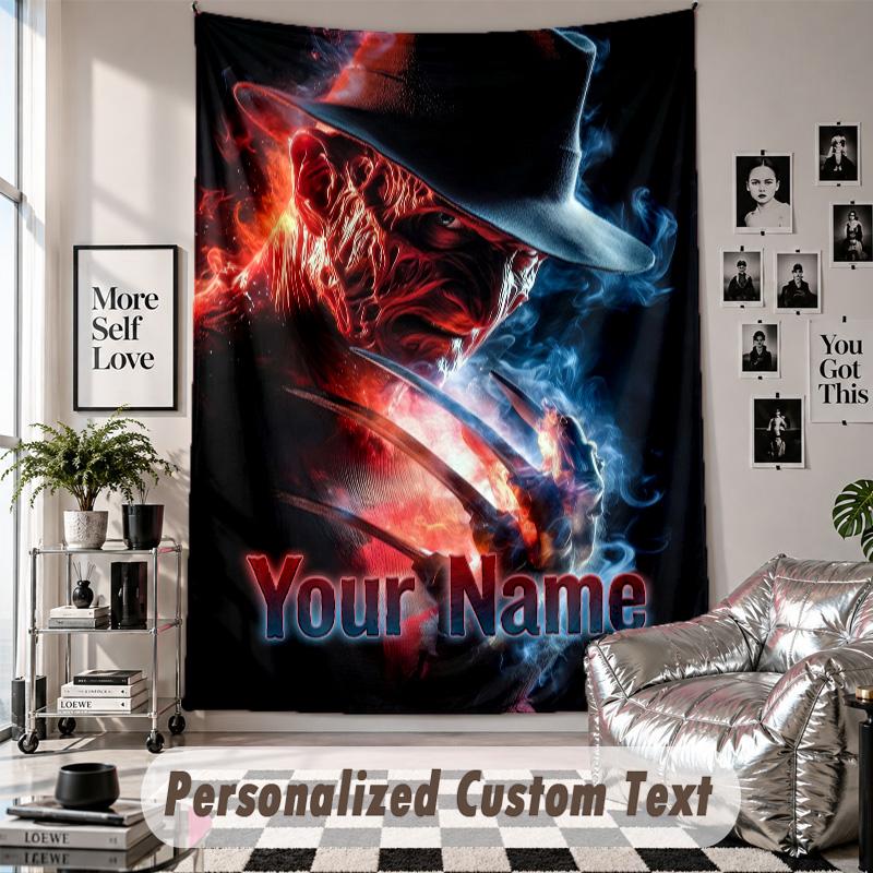 Custom Tapestry Wall Hanging, A Nightmare on Elm Street Freddy Krueger Personalized Name Text Home Wall Decor