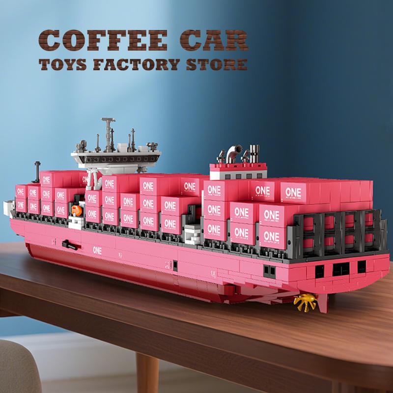 Non-Toxic Diy 3D Bricks Puzzle Pink Cargo Ship 1446Pcs Container Boat Assembly Model Kits Vessels Building Blocks Toys Adult Birthday Gift