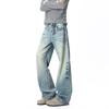 American Cleanfit Ice Blue Micro-pull Jeans Women's and Men's Summer Guochao Brand Loose-grain Casual Pants Blue Spot