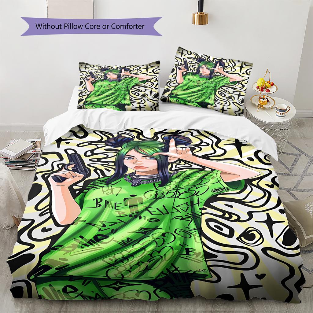 Billie Eilish Pattern Bedding,Quilt Set Quilt Cover Pillowcase Home Birthday Gift (1 * Duvet Cover + 2 * Pillowcase, Without Core)