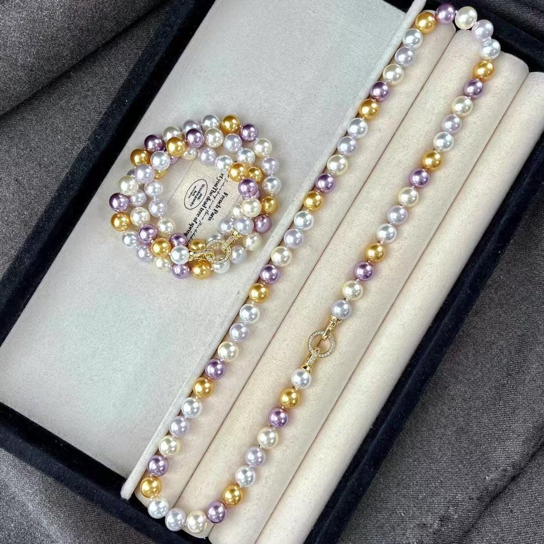 

Vintage High Quality Maillard Color High Quality Strong High Gloss Imitation Pearl Necklace Collarbone Chain Sweater Chain