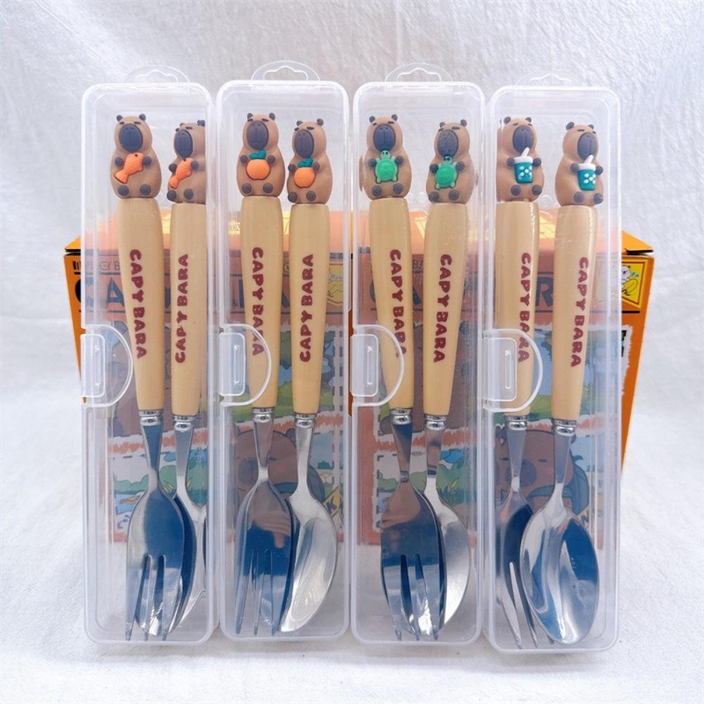 

Travel Portable Fork Spoon Dinnerware Sets Capybara Kitchen Tableware Kitchen Accessories Style 4