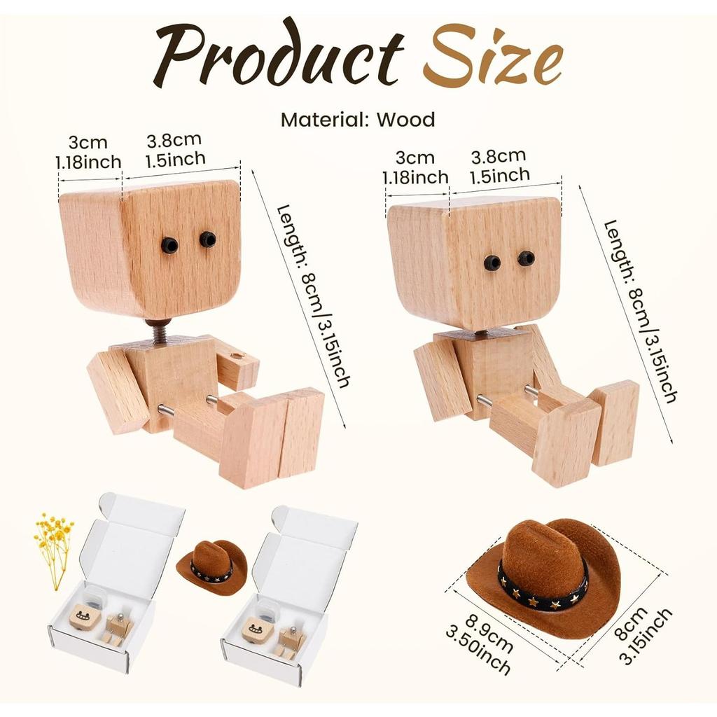 Shaking Wooden Man Figurine,Shaking Feet Wooden Doll with 24Pcs Expressions for Dashboard Decorations,Car Dashboard Figurines Charming Little Wood