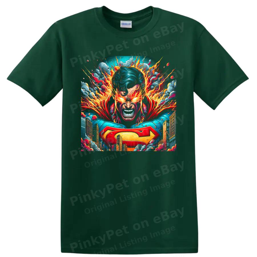 Superman T Shirt Fiery City Hero Portrait Comic Art Graphic Tee Gift Bold Fans