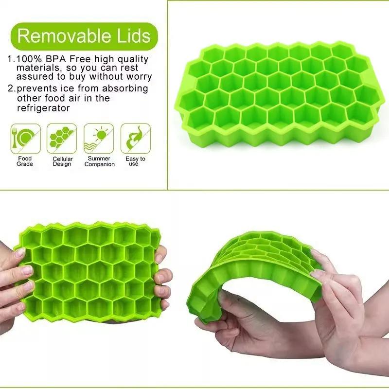 1pcs Green Honeycomb 37 Lattice Cube Tray Maker Without Lid DIY Ice Mold Ice Cube Mold Silicone Ice Grid Ice Making Film Tool
