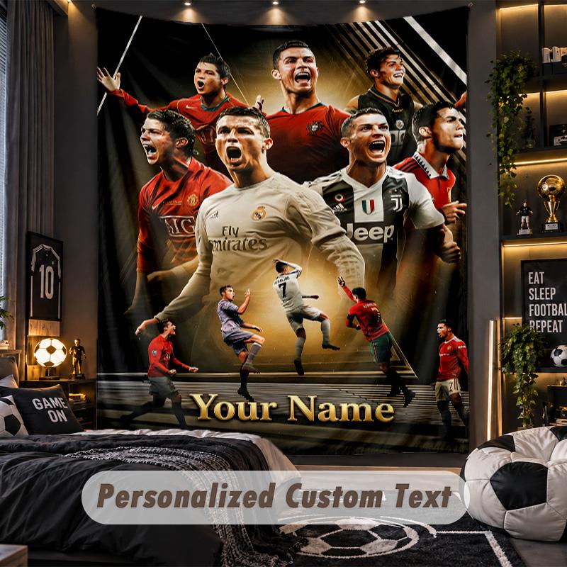 Tapeçaria Cristiano Ronaldo Nome Personalizado Texto Personalizado Pendurado na Parede Tapeçaria Decoração de Parede para Casa