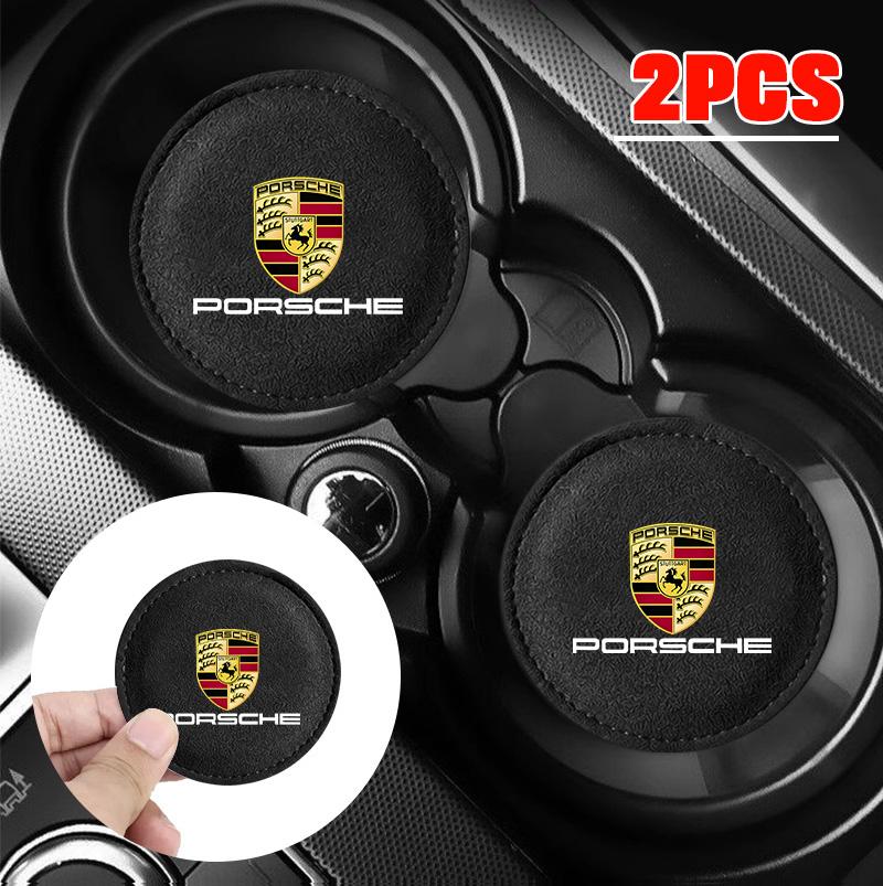 2PCS Car Coaster Mat Water Cup Slot Non-Slip Pads For Porsche Panamera Cayenne Taycan 911 718 Macan Carrera-GT 928 968 Accessory