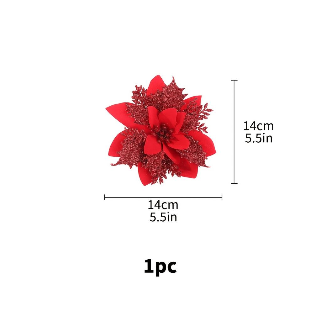 1pc Christmas Poinsettia Artificial Flower, Christmas Tree Wreaths Garland Decor, Glitter Flowers Decor for Xmas New Year Wedding Party Ornaments