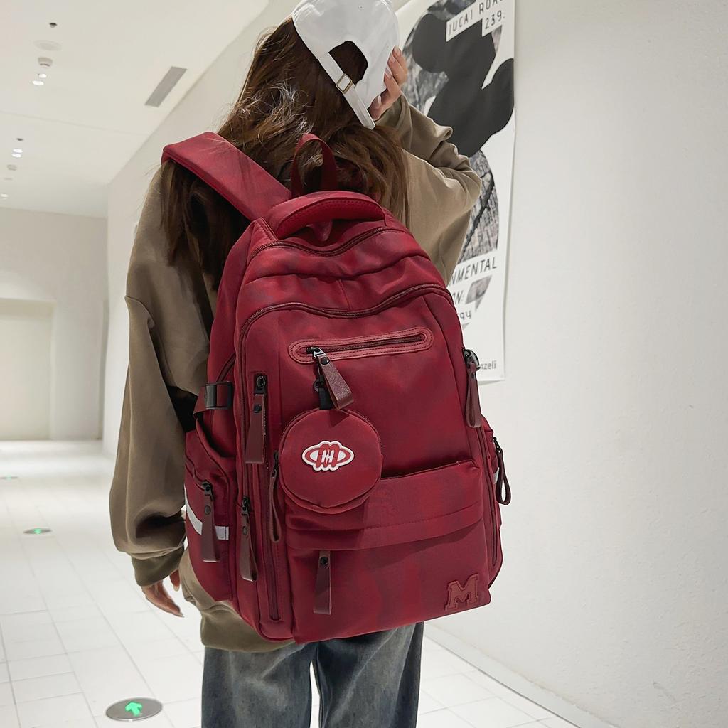 Schoolbag new Korean ins schoolbag women's high-value solid-color backpack casual simple and lightweight travel large-capacity backpack