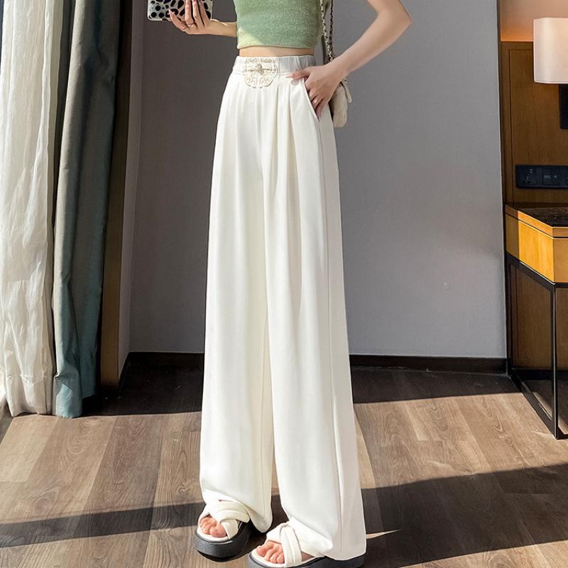 Women s 2026 Spring/Summer Wide-Leg High-Waist Floor-Length Trousers in New Chinese Style S