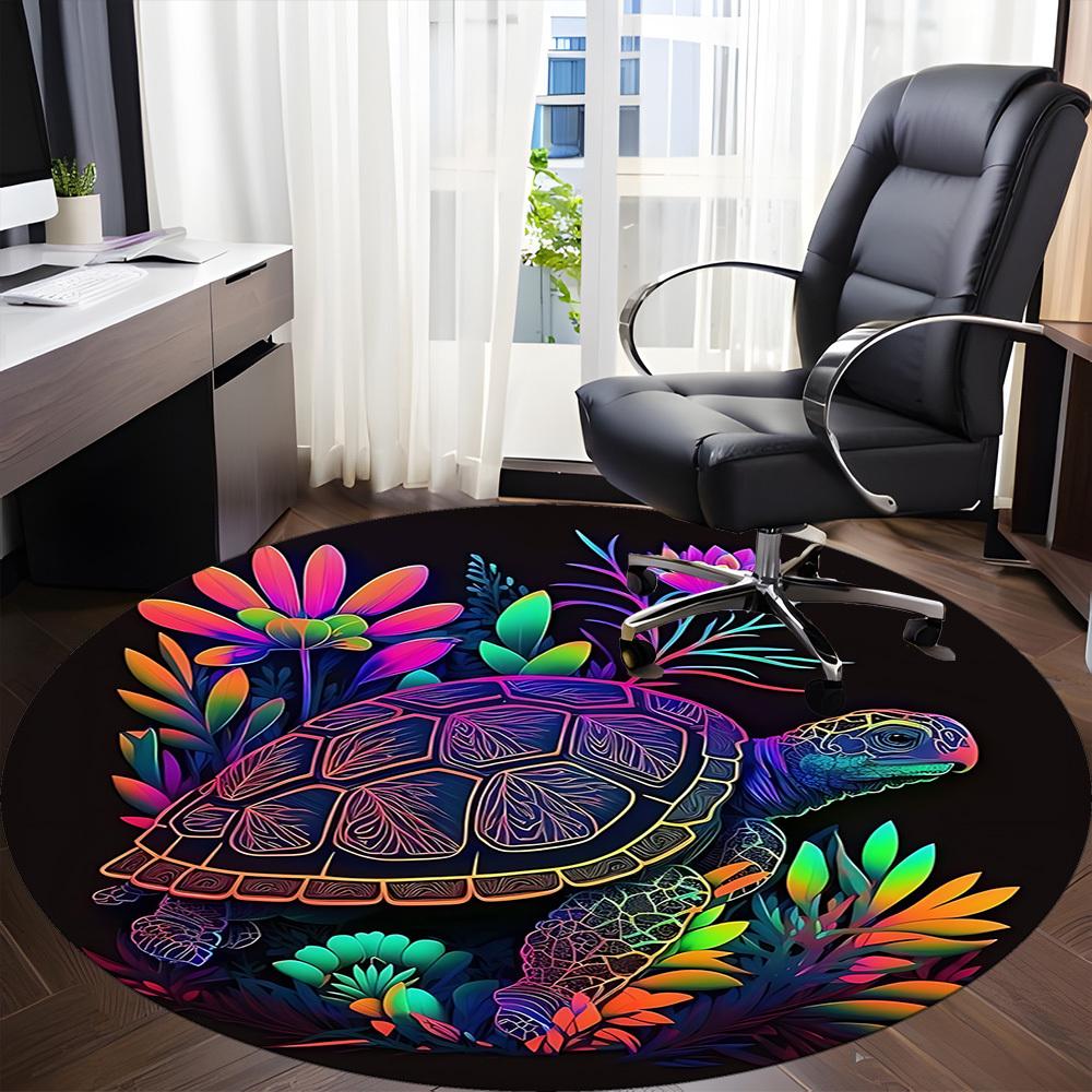 1pc Turtle Garden Office Round Area Rug, Indoor Mat Suitable ForOffice, Under Office Chairs Bedroom Living Room Home Decor, Room Deco  D096