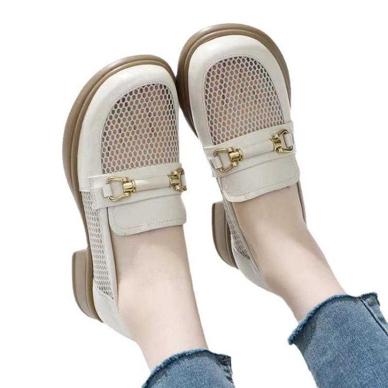 Mesh Zapatos Para Mujeres 2024 Spring Breathable Hollowed Out Loafers Casual Slip On Flat Mesh Leather Footwear Luxury Shoes