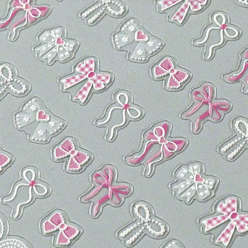 1 Buc. Autocolante 5D în Relief Kawaii Seria Dantelă pentru Artă Unghiilor Fundiță Roz Inimă Decalcomanii pentru Decorarea Unghiilor Accesorii Manichiură Autoadezive Bricolaj