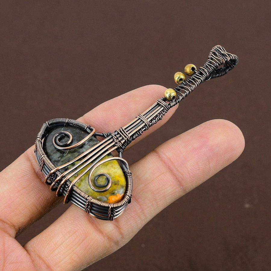 Bumblebee Jasper Handmade Copper Wire Wrap Jewelry Pendant 3.15" g5e29